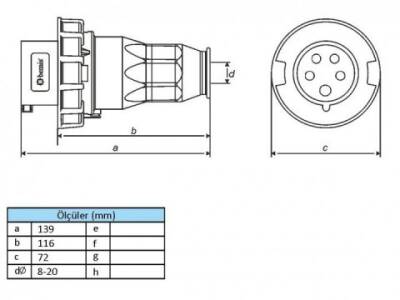 5X16A DÜZ FİŞ IP67 VİDA BAĞLANTI - 2