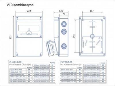 KOMBİNASYON (5/32 2AD ÖN - 1/16 2AD YAN) 220X300X120MM IP44 V10 ABS - 2